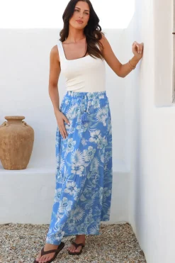 Hellen Maxi Skirt - High Waisted Skirt with Front Splits in Kawani Print Blue><noscript><img width=