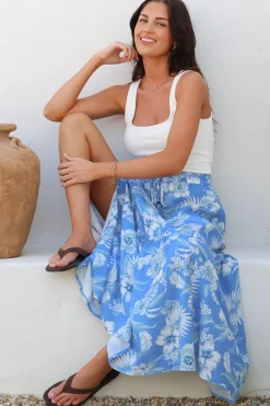 Hellen Maxi Skirt - High Waisted Skirt with Front Splits in Kawani Print Blue><noscript><img width=