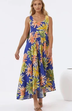 Hilde Maxi Dress - Tie Sleeve A-Line Sun Dress in Rosalia Print>Salty Crush Clearance