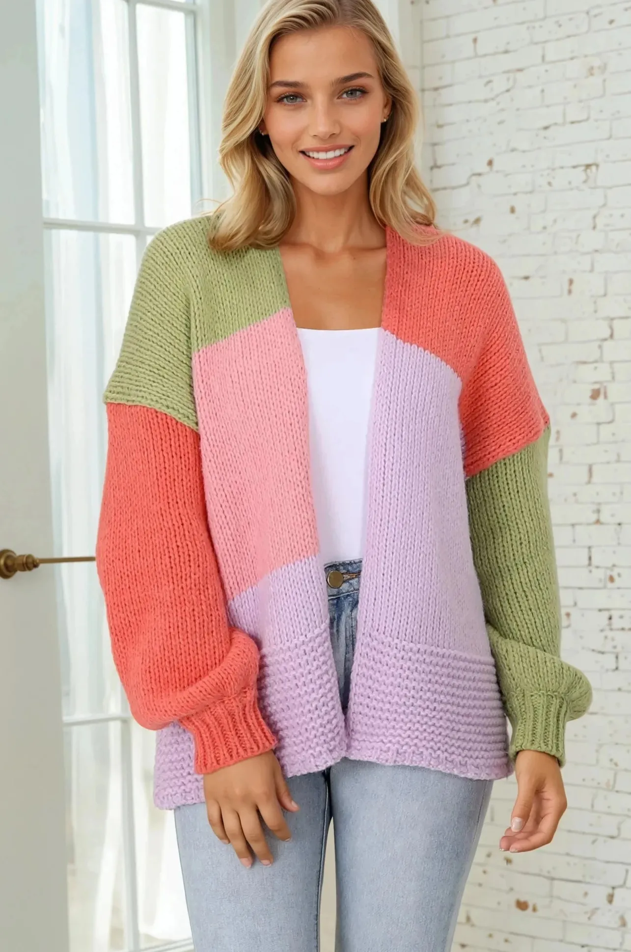 Hillary Cardigan - Cropped Color Block Cardigan in Lilac>Salty Crush Online