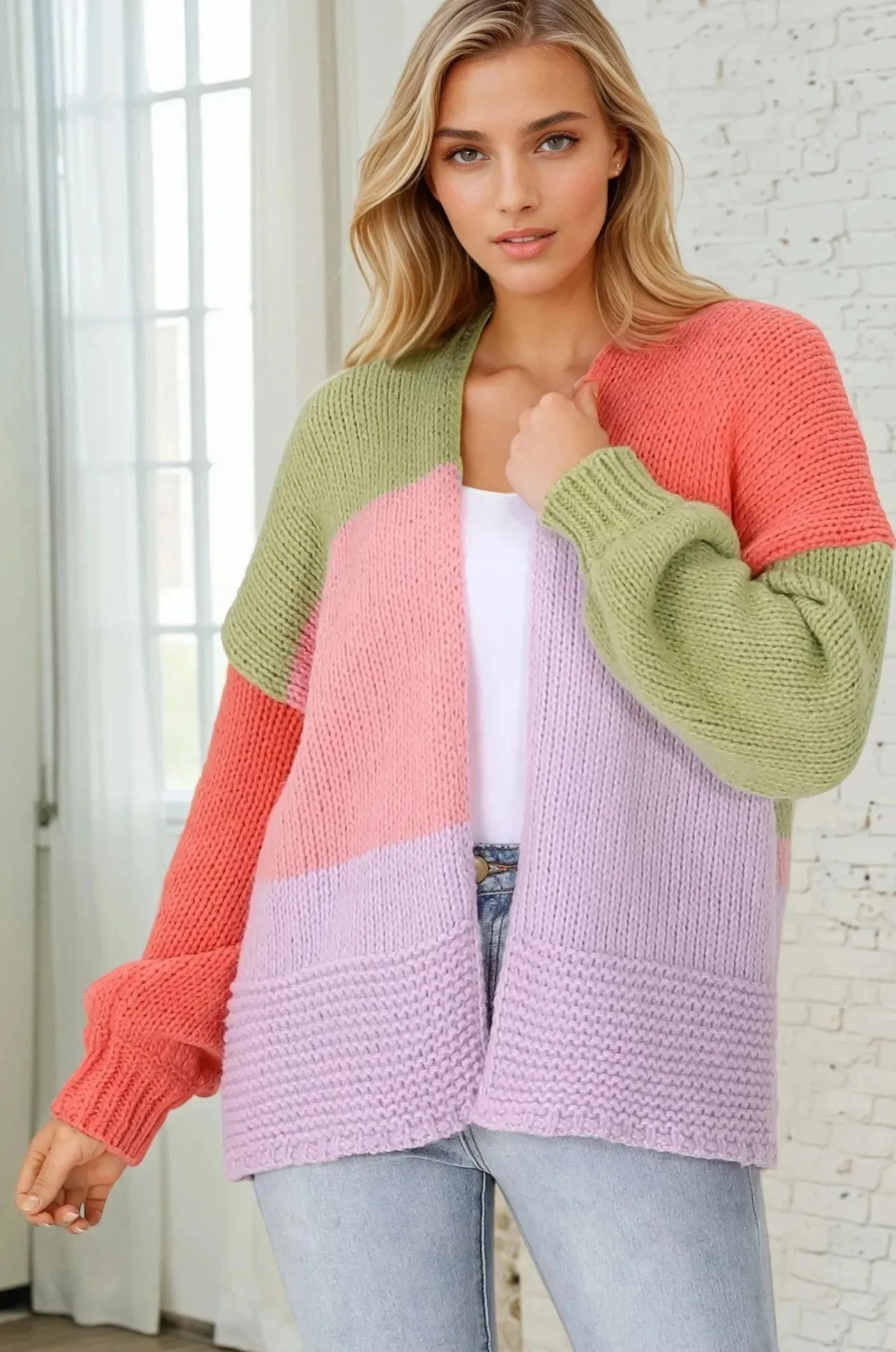 Hillary Cardigan - Cropped Color Block Cardigan in Lilac>Salty Crush Online