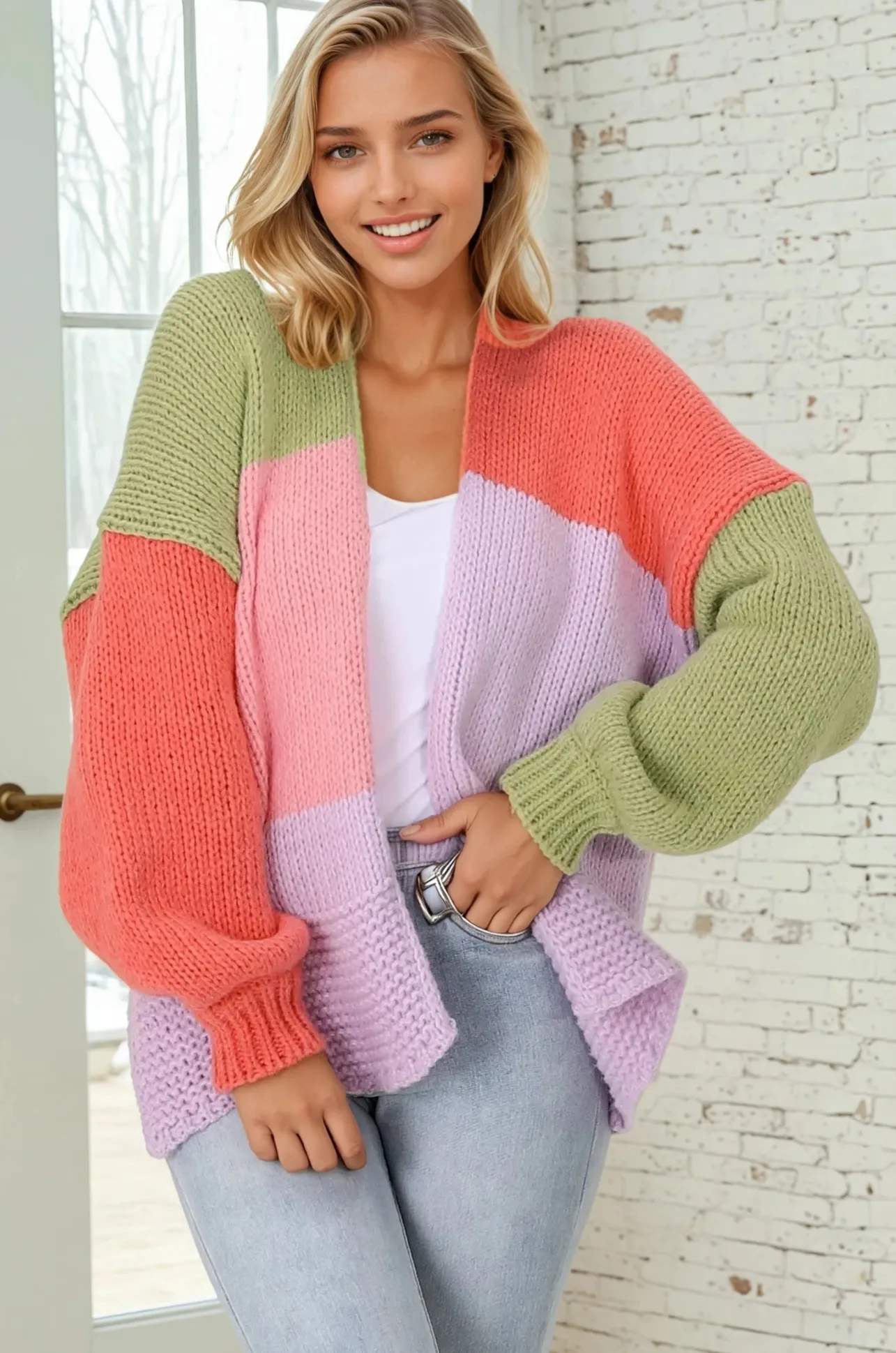 Hillary Cardigan - Cropped Color Block Cardigan in Lilac>Salty Crush Online