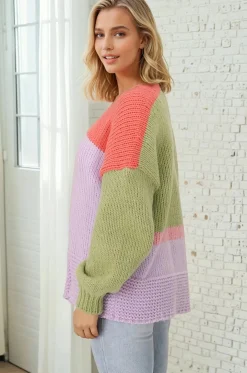Hillary Cardigan - Cropped Color Block Cardigan in Lilac><noscript><img width=