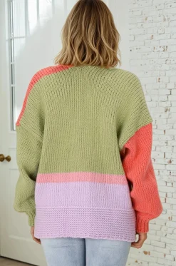 Hillary Cardigan - Cropped Color Block Cardigan in Lilac><noscript><img width=