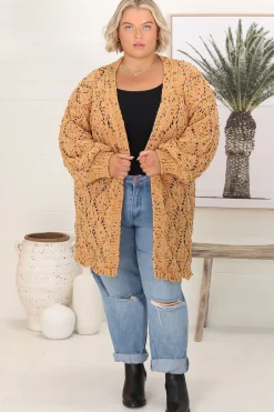 Honour Cardigan - Rainbow Speck Open Knit Cardigan in Mustard>Jaase Best