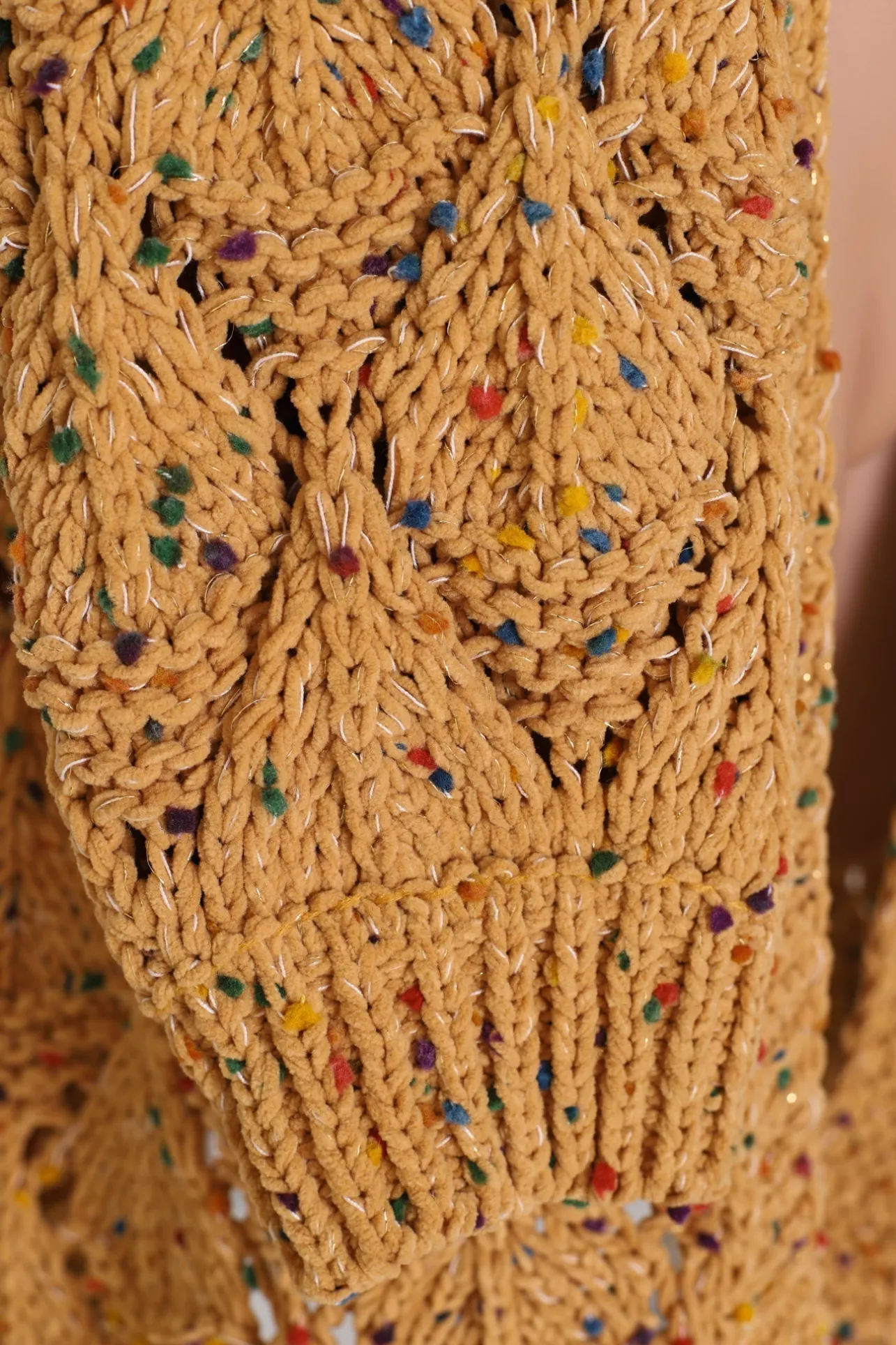 Honour Cardigan - Rainbow Speck Open Knit Cardigan in Mustard>Jaase Best