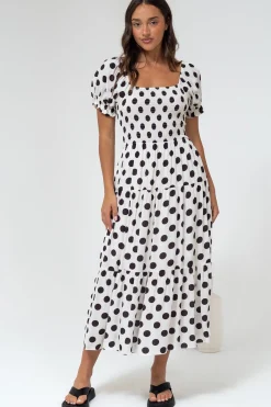 Hush Midi Dress - Square Neckline Dress with Pockets in Chocolate Spot>Salty Crush Best