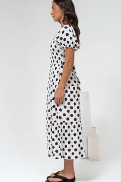 Hush Midi Dress - Square Neckline Dress with Pockets in Chocolate Spot><noscript><img width=