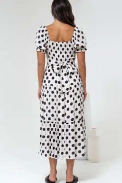 Hush Midi Dress - Square Neckline Dress with Pockets in Chocolate Spot><noscript><img width=