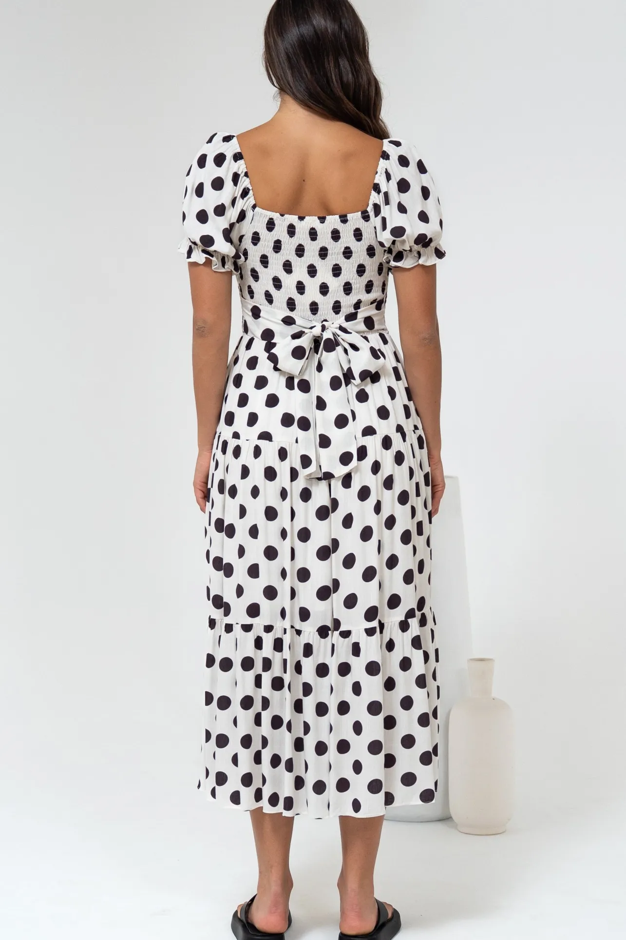 Hush Midi Dress - Square Neckline Dress with Pockets in Chocolate Spot>Salty Crush Best