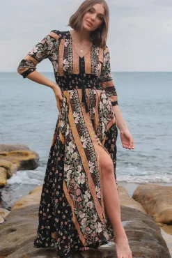 Indiana Maxi Dress - Lace Back Shirred Waist A Line Dress with Handkerchief Hemline in Eternity Print><noscript><img width=