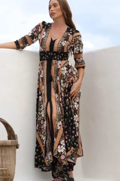 Indiana Maxi Dress - Lace Back Shirred Waist A Line Dress with Handkerchief Hemline in Eternity Print><noscript><img width=