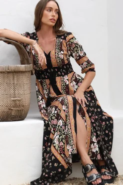 Indiana Maxi Dress - Lace Back Shirred Waist A Line Dress with Handkerchief Hemline in Eternity Print><noscript><img width=