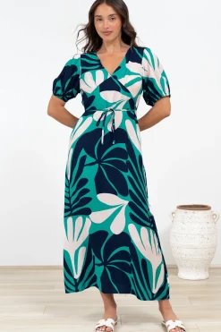Ione Maxi Dress - V-Neck Empire Line Dress with Waist Tie in Mystic Print><noscript><img width=