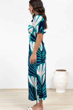 Ione Maxi Dress - V-Neck Empire Line Dress with Waist Tie in Mystic Print><noscript><img width=