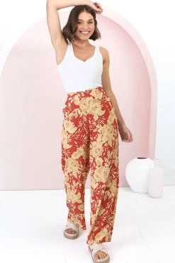 Ione Pants - Fitted High Waisted Wide Leg Pants in Mistle Print><noscript><img width=