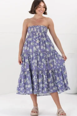 Ishaka Maxi Skirt/Midi Dress - Shirred Waistband Tiered Skirt or Dress in Floral Print>Salty Crush Hot