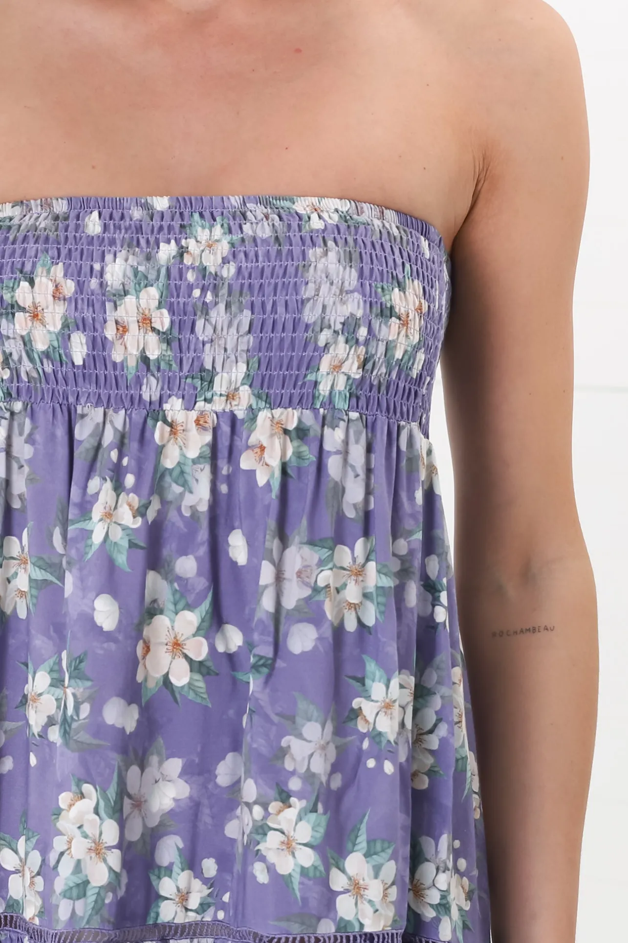 Ishaka Maxi Skirt/Midi Dress - Shirred Waistband Tiered Skirt or Dress in Floral Print>Salty Crush Hot