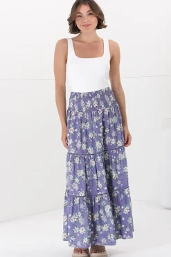 Ishaka Maxi Skirt/Midi Dress - Shirred Waistband Tiered Skirt or Dress in Floral Print><noscript><img width=