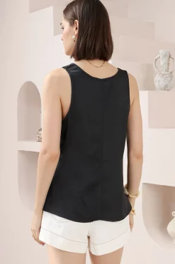 Isla Top - V-Neck Textured Sleeveless Top in Black><noscript><img width=