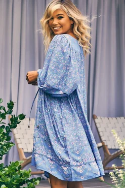 - Adela Mini Dress: Oversized Smock Dress with Batwing Sleeves in Butterfly Fields Print><noscript><img width=