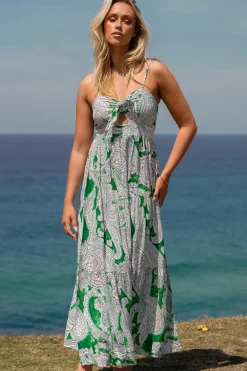 - Bambi Maxi Dress: Sun Dress with Cut Out Detail and Bow at the Bust in Kashira Print>Jaase Online