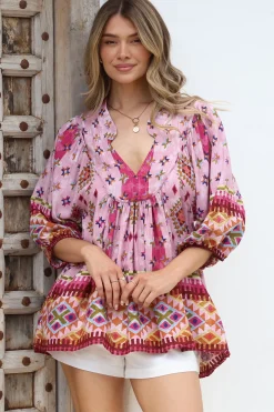 - Boheme Blouse: Thick Collar Smock Blouse in Lost Tribe Print><noscript><img width=