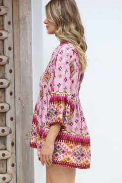 - Boheme Blouse: Thick Collar Smock Blouse in Lost Tribe Print><noscript><img width=