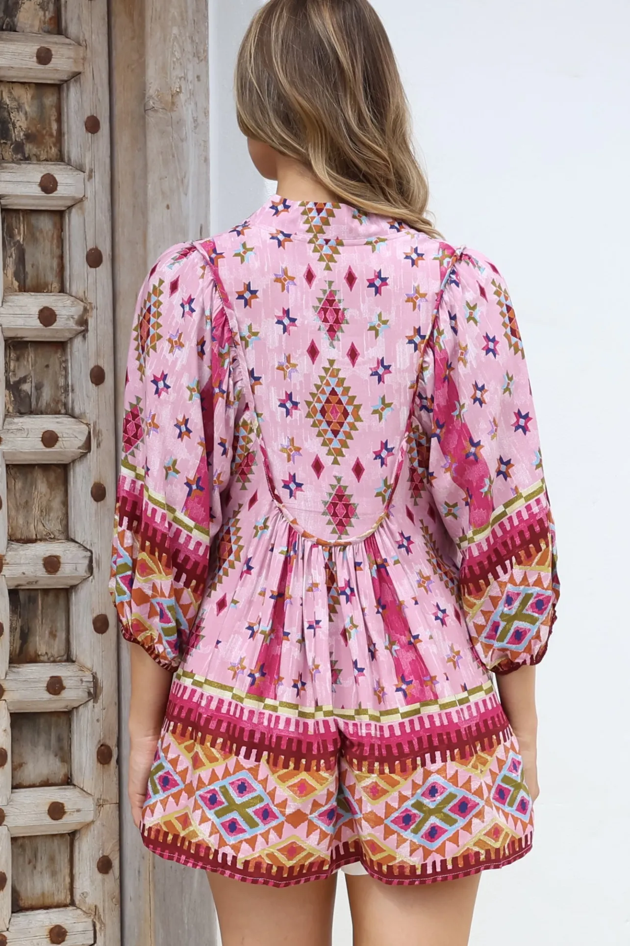 - Boheme Blouse: Thick Collar Smock Blouse in Lost Tribe Print>Jaase Sale