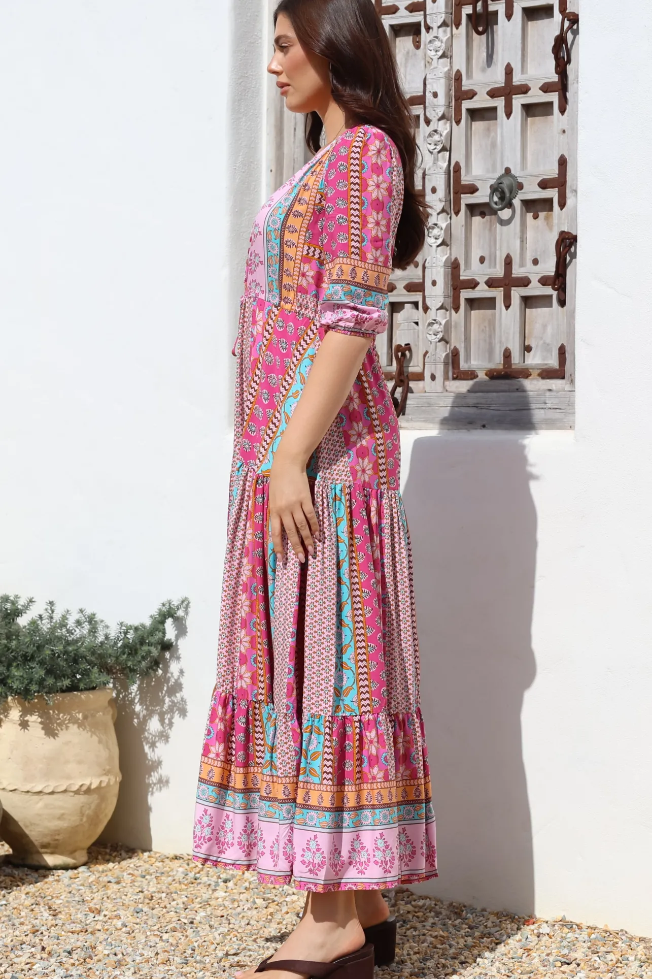 JAASE - Tessa Maxi Dress: A Line Pull Tie Waist Dress in Cedella Print>Salty Crush Best