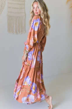 - Tulli Midi Dress: Shirred Bodice Balloon Sleeve Midi in Amara Bloom Print><noscript><img width=