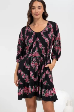Jannis Mini Dress - Scoop Neckline Shift Dress with Belt in Love Story Print>Salty Crush Online