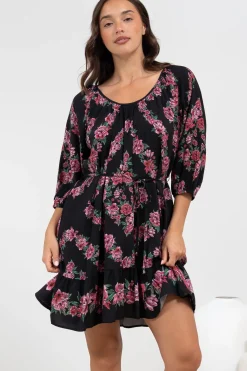 Jannis Mini Dress - Scoop Neckline Shift Dress with Belt in Love Story Print><noscript><img width=