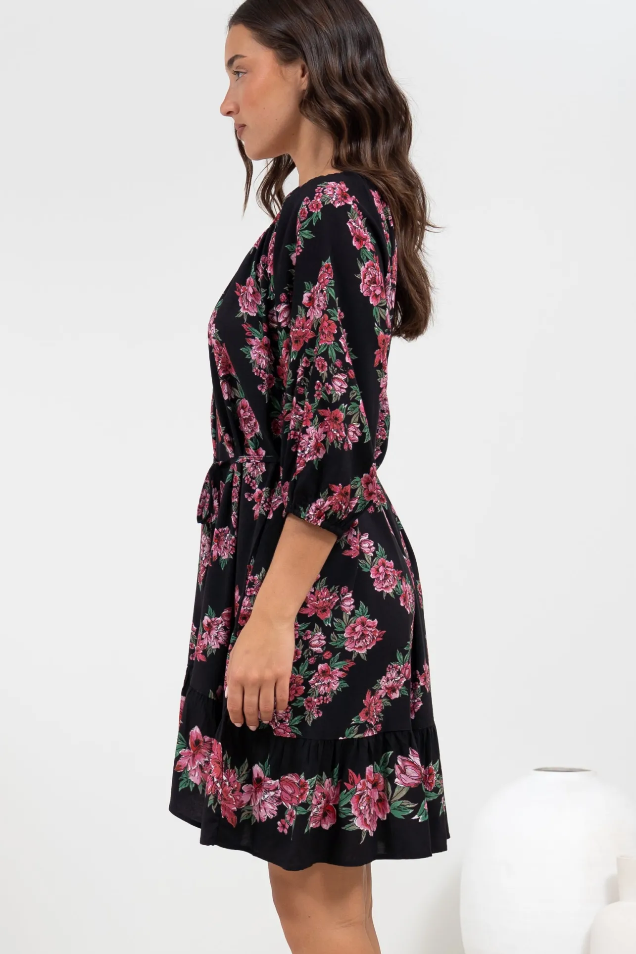 Jannis Mini Dress - Scoop Neckline Shift Dress with Belt in Love Story Print>Salty Crush Online