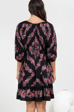 Jannis Mini Dress - Scoop Neckline Shift Dress with Belt in Love Story Print><noscript><img width=