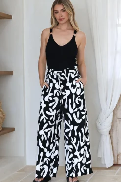 Jaxie Pants - Elasticated Paperbag Waist with Drawstring Wide Leg Pants with Pockets in Black><noscript><img width=