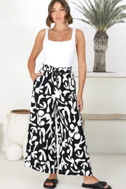 Jaxie Pants - Elasticated Paperbag Waist with Drawstring Wide Leg Pants with Pockets in Black><noscript><img width=