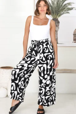 Jaxie Pants - Elasticated Paperbag Waist with Drawstring Wide Leg Pants with Pockets in Black><noscript><img width=