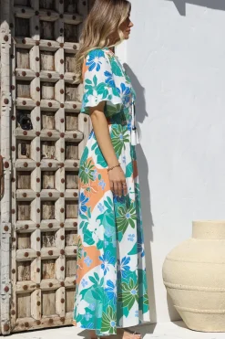 Jemina Maxi Dress - V-Neck Elasticated Waist A-Line Dress in Meaghan Print><noscript><img width=