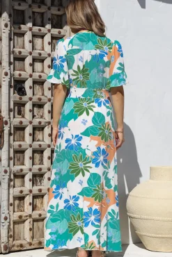 Jemina Maxi Dress - V-Neck Elasticated Waist A-Line Dress in Meaghan Print><noscript><img width=
