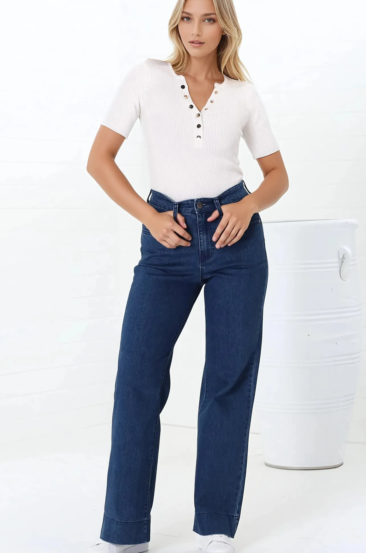 Jesse Jeans - High Waisted Wide Leg Jeans in Dark Denim>Salty Crush New