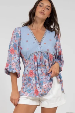 Joelle Top - V Neck High-Low Top in Marlo Print><noscript><img width=