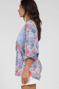 Joelle Top - V Neck High-Low Top in Marlo Print><noscript><img width=