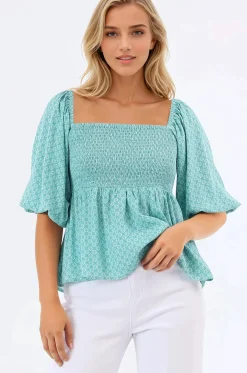 Jones Top - On or Off Shoulder Pull Over Top in Airin Print>Salty Crush Best