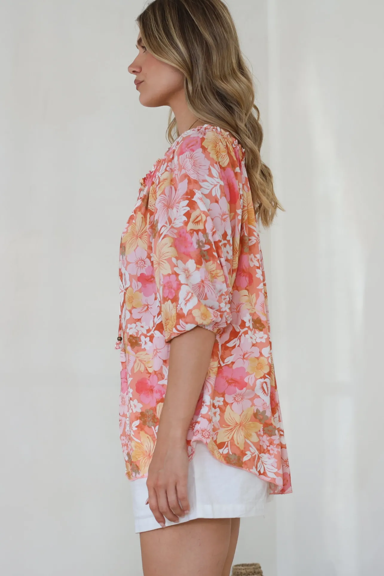 Journee Top - On or Off Shoulder Button Down in Tammi Print>Salty Crush Sale