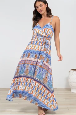 Judy Maxi Dress - Cross Bodice Sun Dress with Matching Belt in Belly Print><noscript><img width=