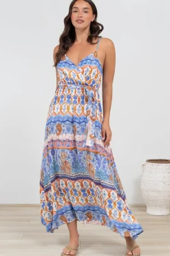 Judy Maxi Dress - Cross Bodice Sun Dress with Matching Belt in Belly Print><noscript><img width=