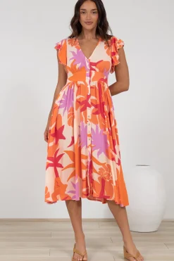 Karah Midi Dress - V Neck Frill Sleeve Dress in Kendal Print><noscript><img width=