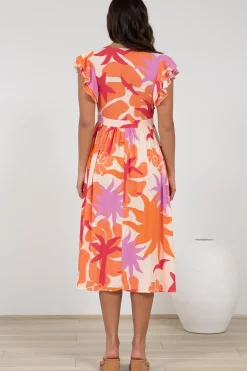 Karah Midi Dress - V Neck Frill Sleeve Dress in Kendal Print><noscript><img width=