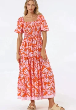 Karrigan Maxi Dress - Elasticated Bodice Short Billow Sleeve Dress in Jillia Print><noscript><img width=